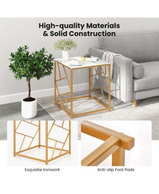 1PC 19.5'' Side Table Square Bedside Sofa Accent Coffee Table with Tempered Glass Top