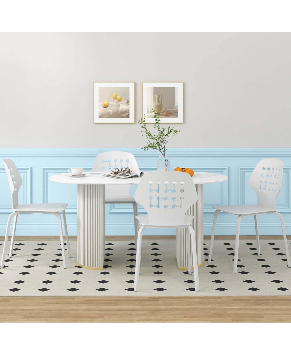 Costway Metal Dining Chair Set of 4 Armless Kitchen Hollowed Backrest & Metal Legs