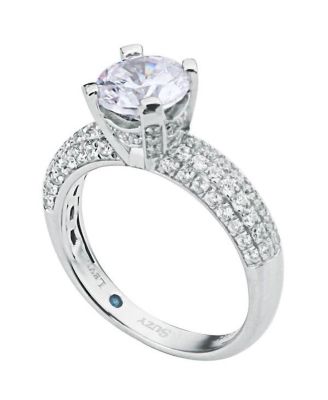 Suzy Levian Sterling Silver Cubic Zirconia Bridal Pave Center Stone Ring