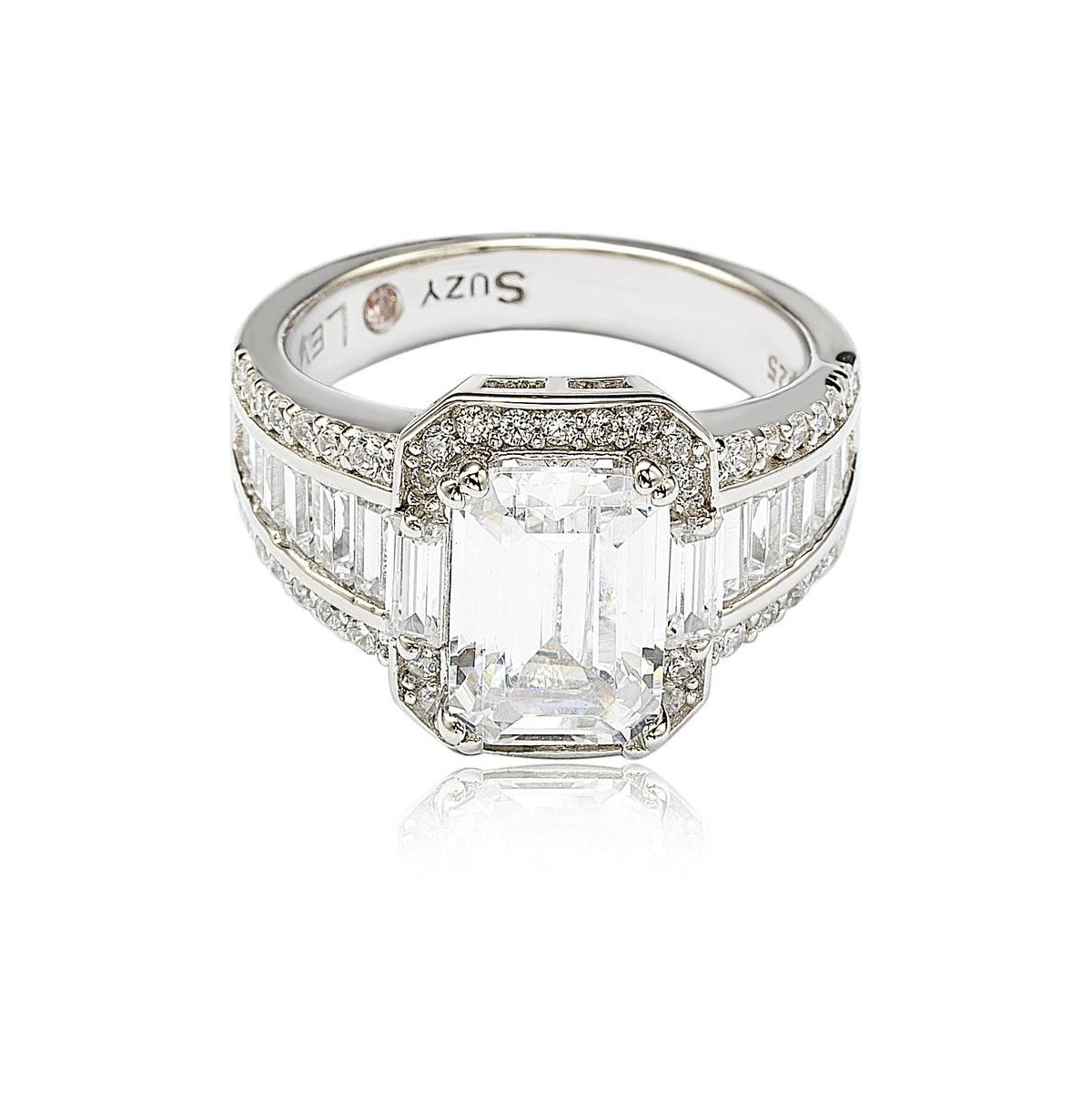 Suzy Levian New York Suzy Levian Sterling Silver Cubic Zirconia Emerald-Cut Engagement Ring