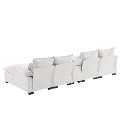  123" 6-Seat U-Shaped Sofa with Console, Cupholders, USB Ports