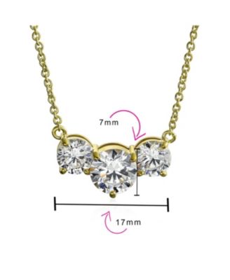 Classic Delicate CZ 2CTW Three Stone Past Present Future Solitaire Cubic Zirconia Necklace Gold Plated