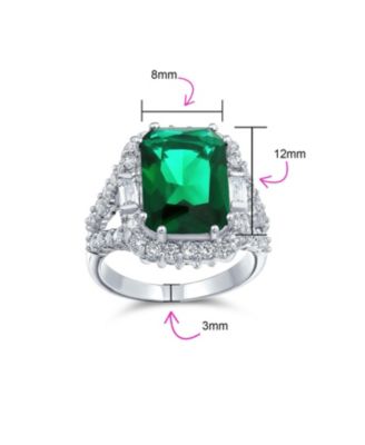 7CT Cubic Zirconia CZ Pave Rectangle Green Emerald Cut Statement Fashion Ring Rhodium Plated Brass