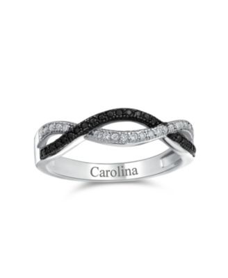 Two Tone Black White CZ Twist Knot 1/2 Eternity Clear Pave Cubic Zirconia Infinity Band Ring .925 Sterling Silver