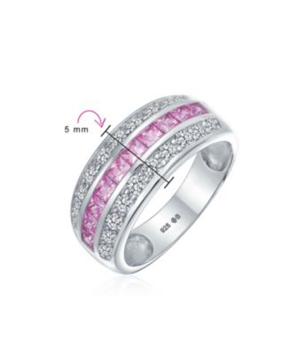 Art Deco Style Pink Blue Clear Cubic Zirconia CZ Dome 3 Row Wide Statement Band Ring Sterling Silver 8MM
