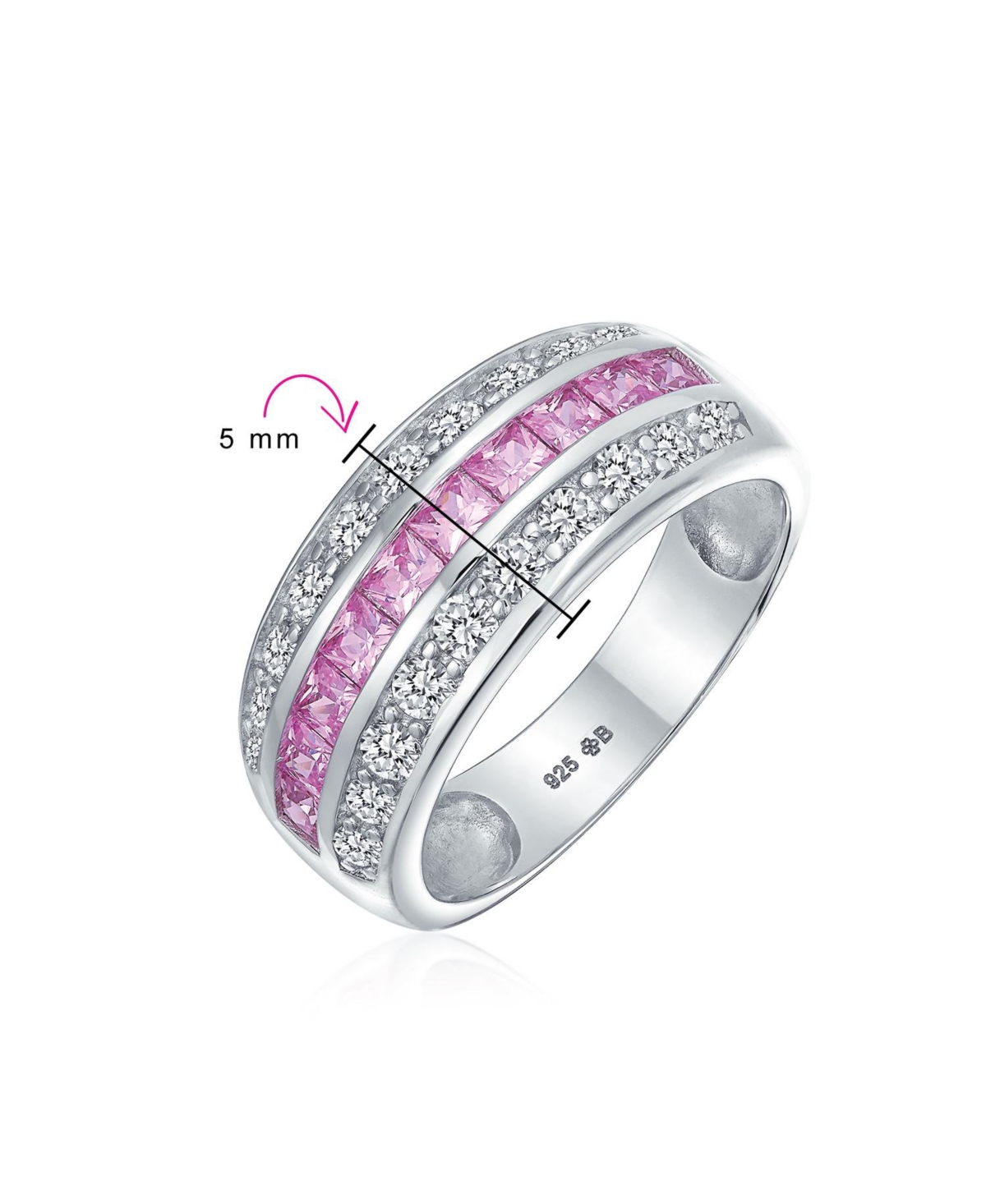 Bling Jewelry Art Deco Cubic Zirconia Half Eternity Channel Set Princess Cut Cz Dome 3 Row Wide Statement Band Ring For Women .925 Sterling Silver Com
