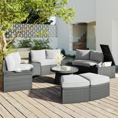 Streamdale Half-Moon Rattan Patio Sofa Set