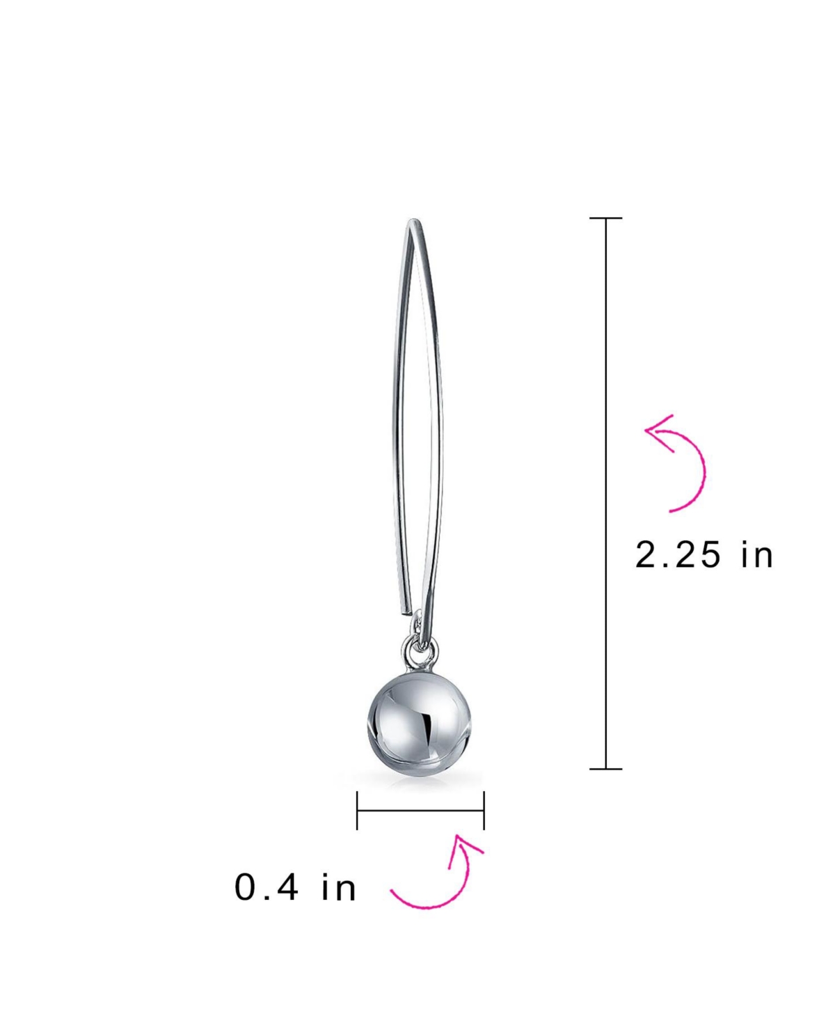 Bling Jewelry Minimalist Geometric Linear Long Thin Ear Wire Threader Ball Drop Earrings For Women Sterling8MM Bead - Silver