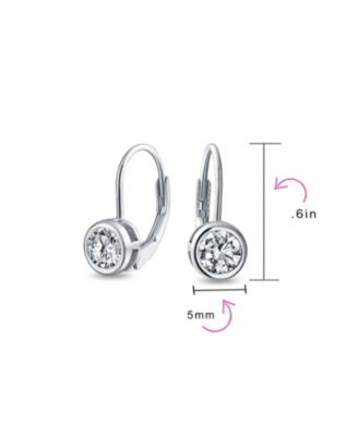 Dainty 0.50CTW Round Bezel Cubic Zirconia CZ Solitaire Dangle Drop Earrings Lever Back Rose Gold Plated .925 Sterling Silver