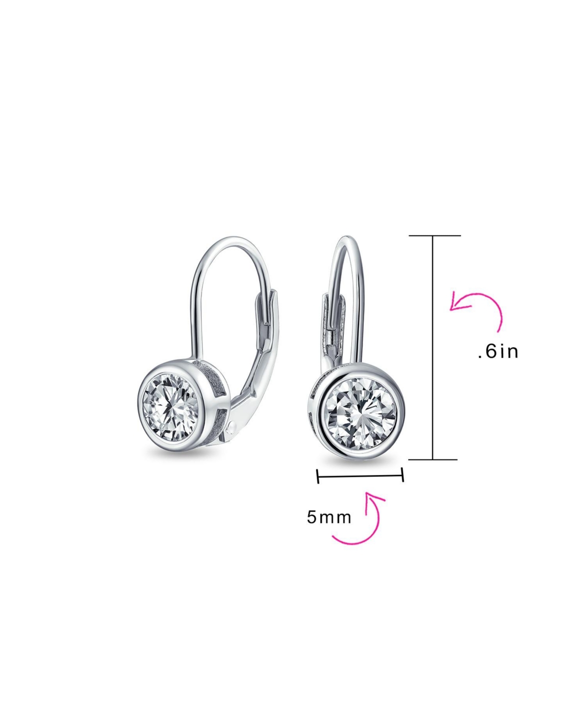 Bling Jewelry Dainty .50 Ct Round Bezel Cubic Zirconia SimulatedCz Solitaire Dangle Drop Earrings Lever Back .925 Sterling Silver - Clear