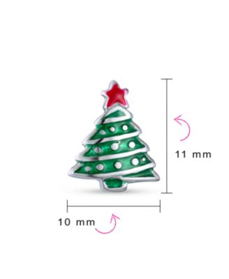 Small Fun Winter Holiday Red Star Enamel Green Christmas Tree Stud Earrings Sterling Silver