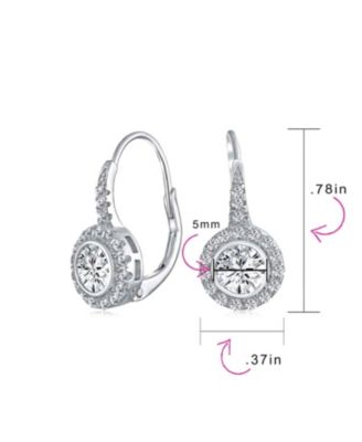 Classic Art Deco Style CZ Halo Circle Circlet Rosette Solitaire Drop Earrings Cubic Zirconia Sterling Silver