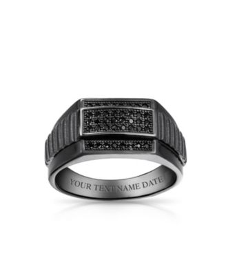Geometric Micro Rectangle Black CZ Cubic Zirconia Statement Ring Sterling Silver Signet Championship Ring