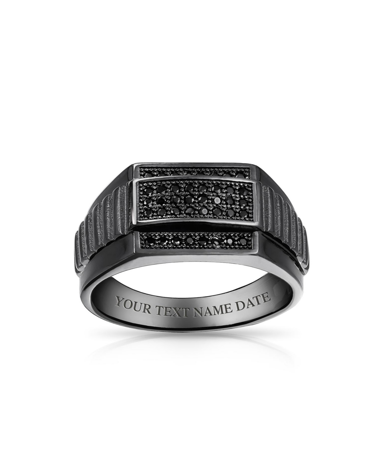 Bling Jewelry Men's Geometric Micro RectangleCz Cubic Zirconia Statement Ring Sterling Silver Signet Championship Ring - Black