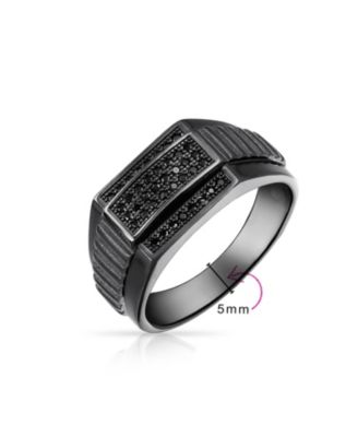Geometric Micro Rectangle Black CZ Cubic Zirconia Statement Ring Sterling Silver Signet Championship Ring