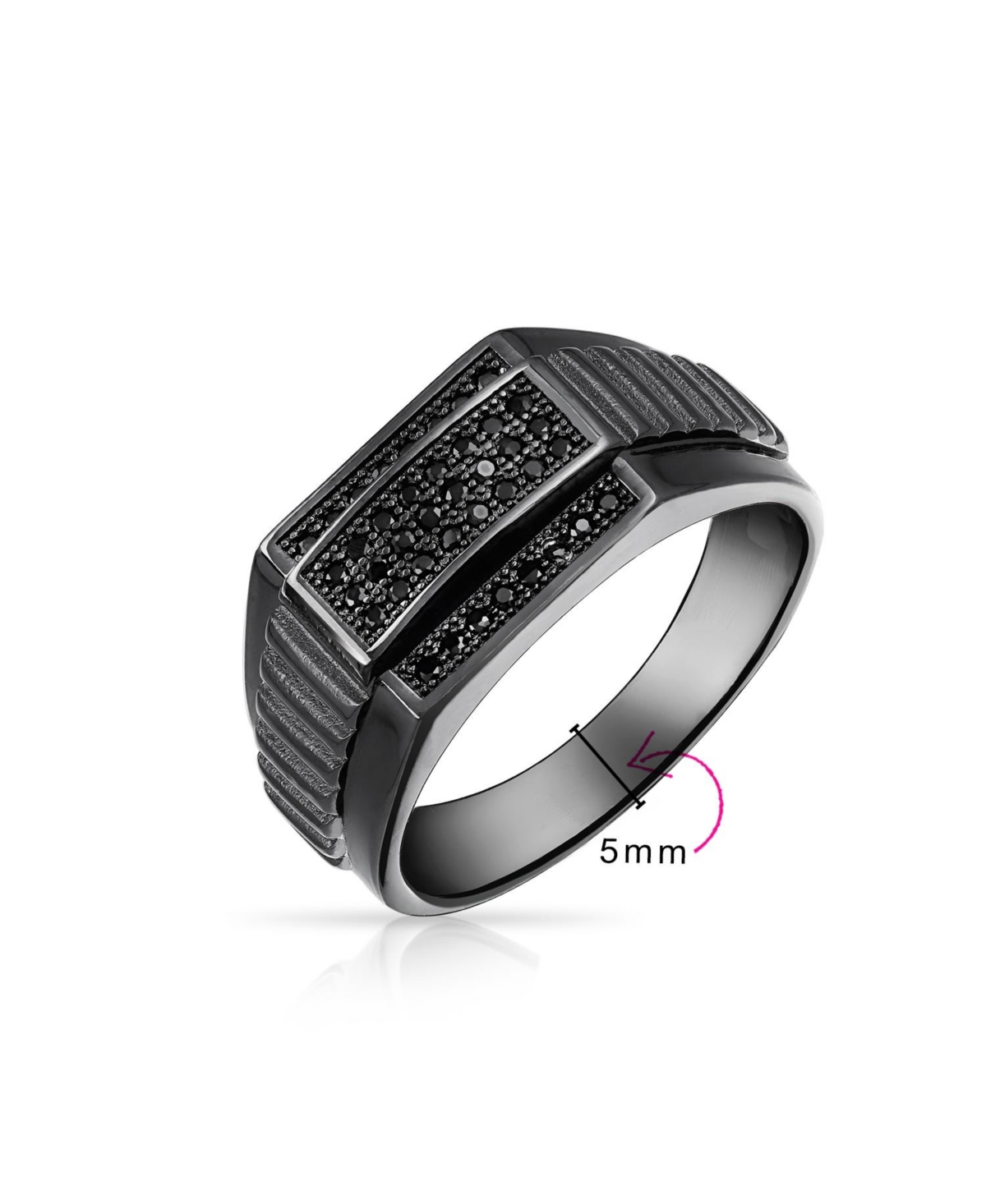 Bling Jewelry Men's Geometric Micro RectangleCz Cubic Zirconia Statement Ring Sterling Silver Signet Championship Ring - Black