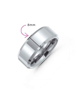 Simple Polished Titanium Band Ring Beveled Edge Silver Tone Comfort Fit 8MM