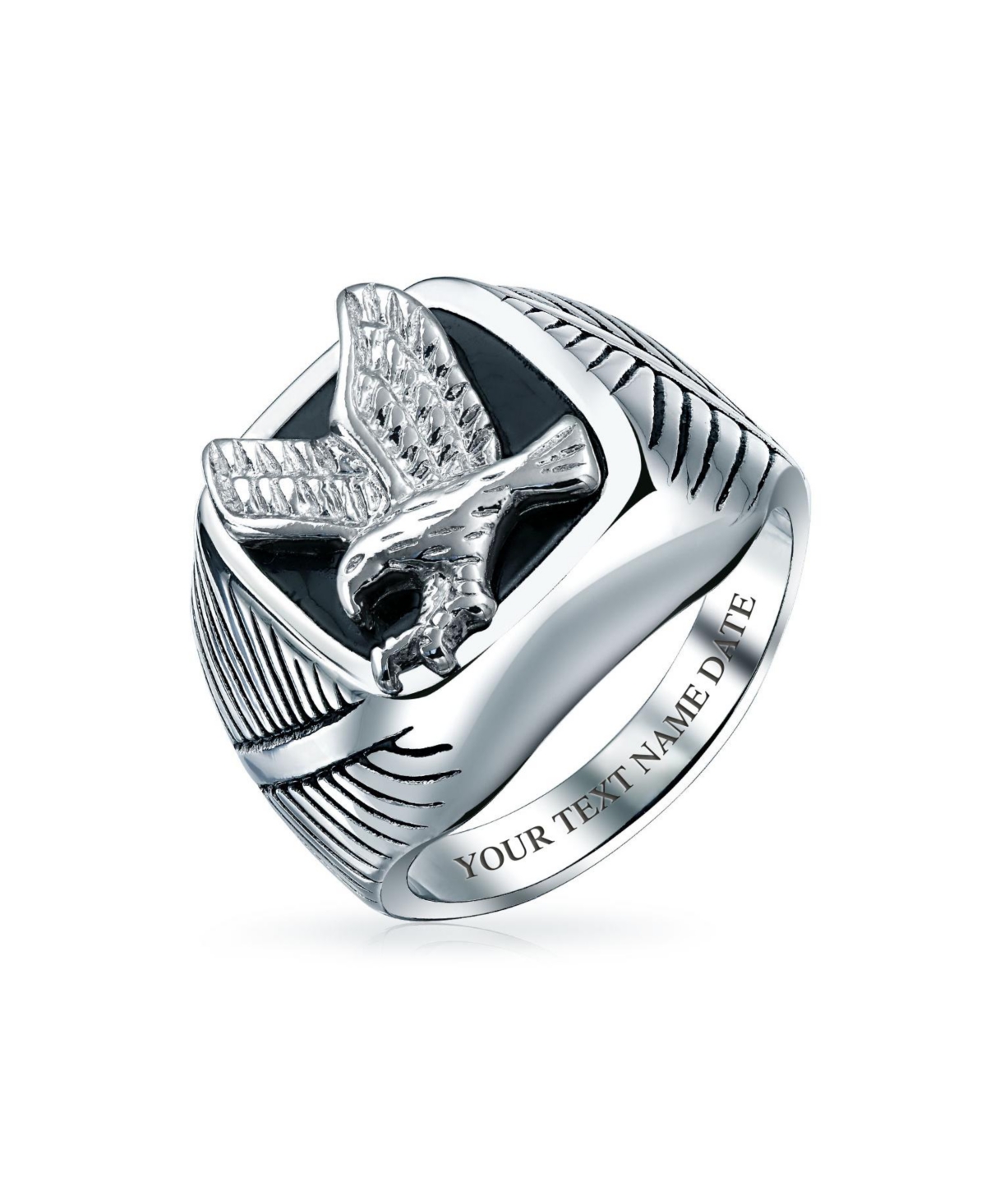 Bling Jewelry Men's Large Statement Square Black Patriotic Usa American Bald Eagle Signet Ring Stainless Steel