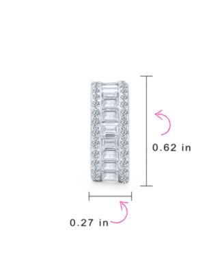 Holiday Baguette CZ Half Hoop Shrimp Style Earrings Omega Back Sterling Silver