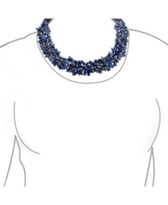 Large Natural Stones Cluster Multi Strand Collar Necklace & Stretch Bracelet Set