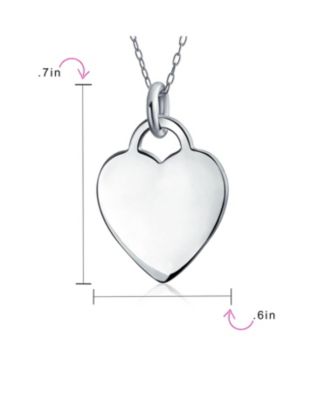 Tiny Minimalist Flat Medium Size Heart Shape Blank Plain Pendant Necklace Sterling Silver