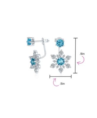 Holiday Party Winter Christmas Blue CZ 2 In 1 Ear Jackets Back Front Snowflake Stud Earrings Sterling Silver