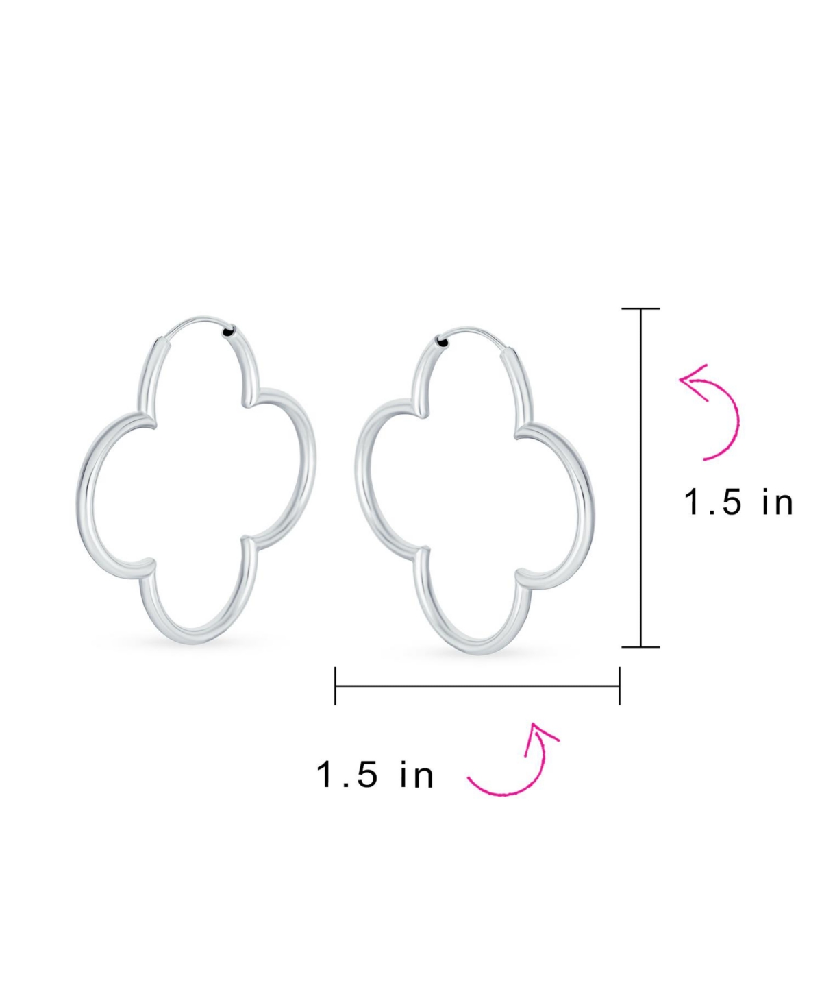 Bling Jewelry Simple Clover Flower Shaped Thin Tube Endless Hoop Earrings For Women Sterling Silver 1.5 In Diameter