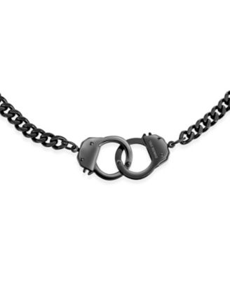 Biker Jewelry Large Statement Chain Handcuff Necklace Black Or Stainless Steel Pendant 20 Inch