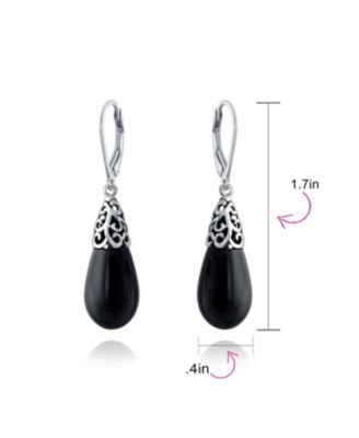 Boho Long Elongated Teardrop Filigree Lever Back Dangle Earrings Sterling Silver