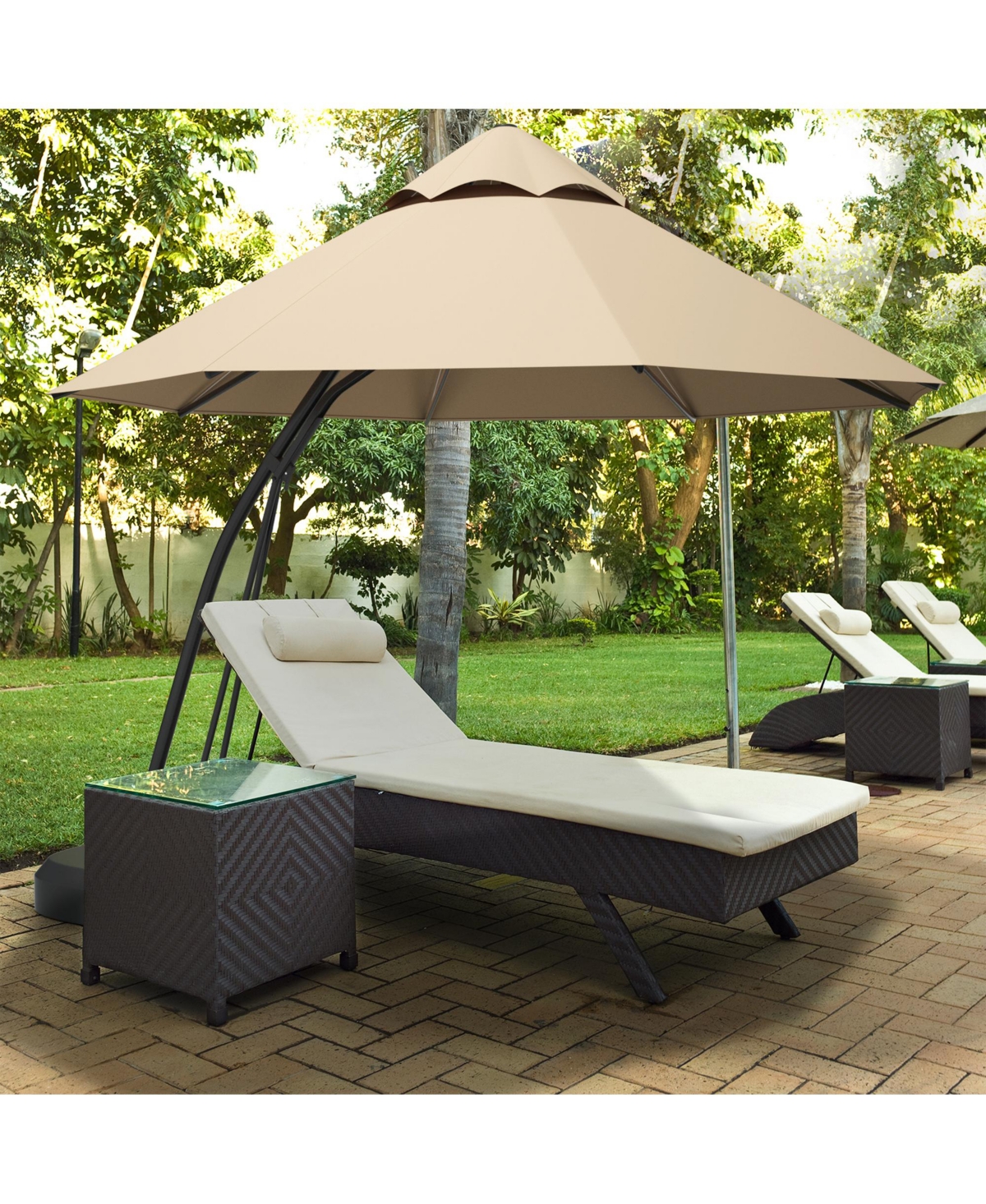 Gymax Patio Cantilever Hand Push Offset Hanging Umbrella w/ Wheels Base Turquoise -khaki