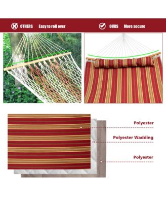 Hammock w/ Pillow Curved Bamboo Spreader Bar Chain Portable Indoor Outdoor