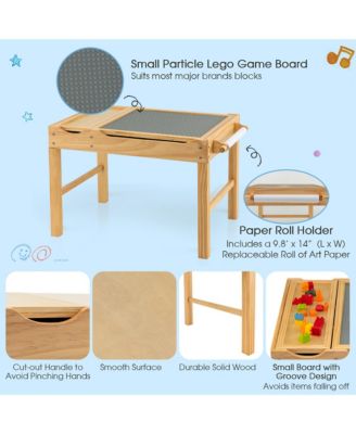 Kids Multi Activity Play Table Wooden Building Block Desk with Storage Paper Roll