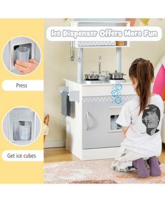 Kids Kitchen PlaySet Pretend Wooden Play Kitchen with IceDispenser&Stovefor Toddler