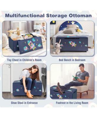 Kids Upholstered Storage Ottoman Bench Versatile Toy Chest Footrest Stool