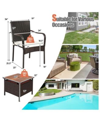 3 Pieces Patio Rattan Furniture Bistro Set with Wood Side Table and Stackable Chair