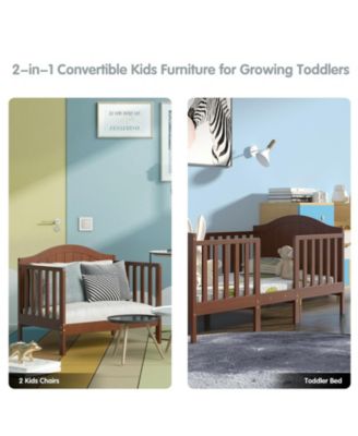 Classic Wooden Toddler Bed with 2 Guardrails, Converts for Growing Kids