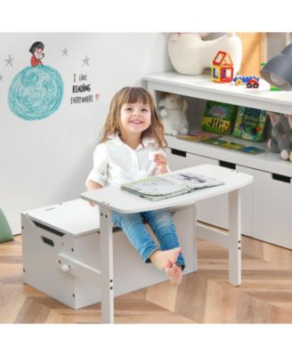 3-in-1 Kids Convertible Storage Bench Wood Activity Table and Chair Set