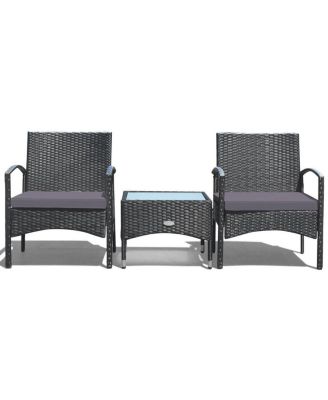 3 Pieces Patio Wicker Rattan Furniture Set with Cushion for Lawn Backyard