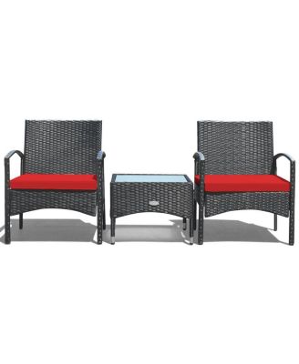 3 Pieces Patio Wicker Rattan Furniture Set with Cushion for Lawn Backyard
