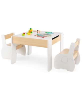 4-in-1 Wooden Activity Kids Table and Chairs with Storage and Detachable Blackboard