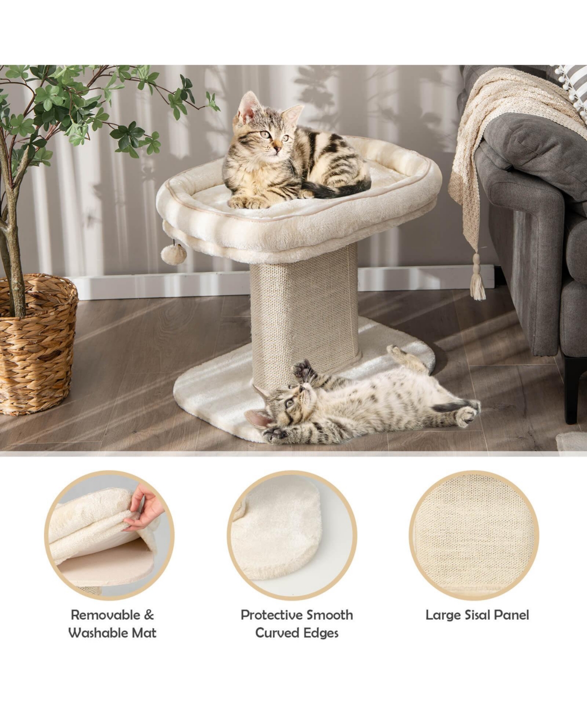 Slickblue Modern Cat Tree Tower with Large Plush Perch and Sisal Scratching Plate