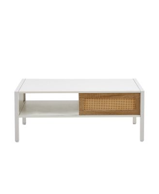 Modern white rattan coffee table with storage and metal legs