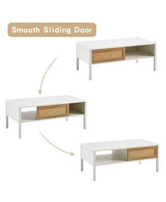 Modern white rattan coffee table with storage and metal legs
