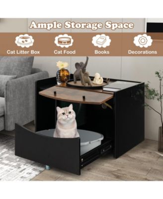 Cat Litter Box Enclosure with Pull-out Drawer-Black