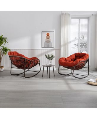 Orange Rattan Rocking Chair with Cushion