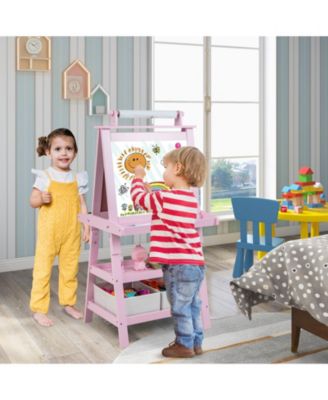 3-in-1 Kids Art Easel with Double-Sided Board and Built-In Storage Shelves
