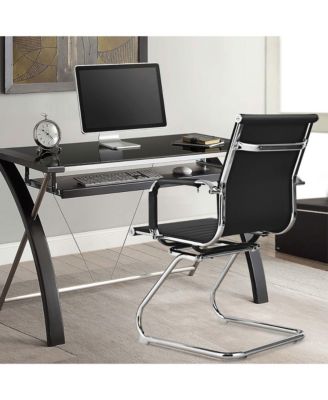 Set of 2 PU Leather Sled Metal Base Armless Reception Guest Chairs