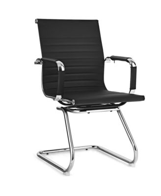 Set of 2 PU Leather Sled Metal Base Armless Reception Guest Chairs