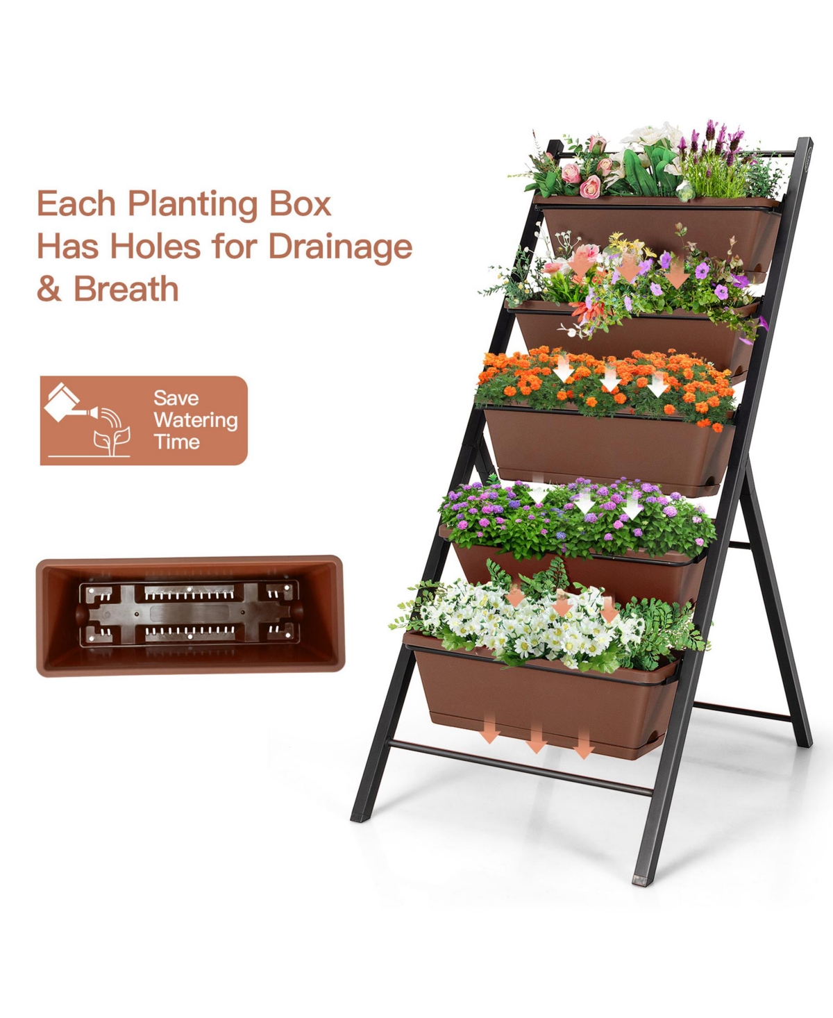 Gymax 2PCS 5-Tier Vertical Raised Garden Bed Elevated Planter 5 Container Box Green