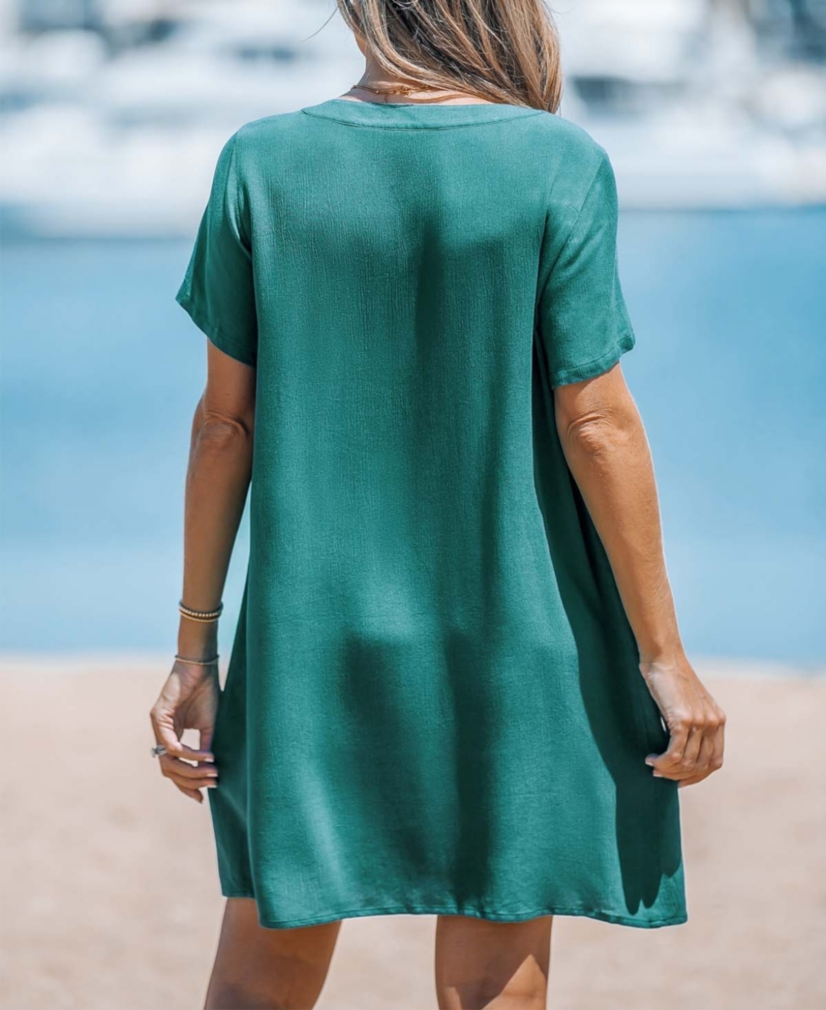 Cupshe Women's V-Neck Cover-Up Mini Dress